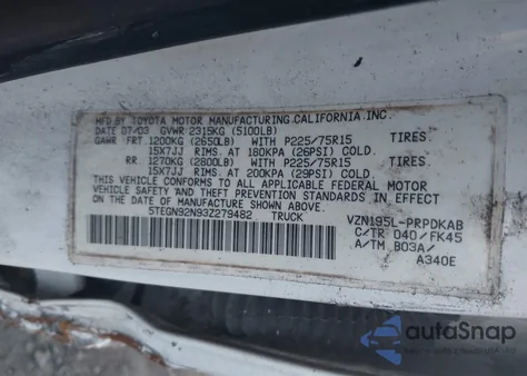 2003 Toyota Tacoma Prerunner V6 from USA, damaged, VIN 5TEGN92N93Z279482